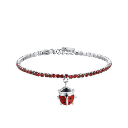 Bracciale Luca Barra Bambina Tennis Zirconi Rossi Ciondolo Coccinella _JB170