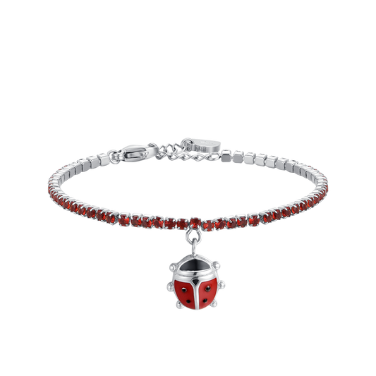 Bracciale Luca Barra Bambina Tennis Zirconi Rossi Ciondolo Coccinella _JB170