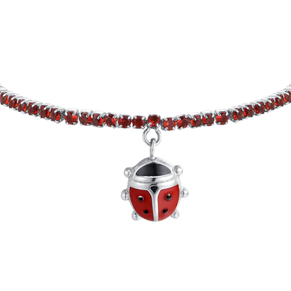 Bracciale Luca Barra Bambina Tennis Zirconi Rossi Ciondolo Coccinella _JB170