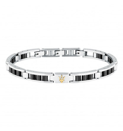 Bracciale Maserati Uomo Acciaio Ceramica Nera Logo Oro _JM225ATZ57