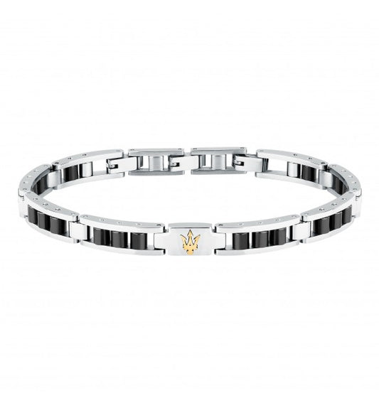 Bracciale Maserati Uomo Acciaio Ceramica Nera Logo Oro _JM225ATZ57