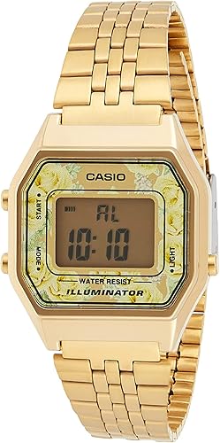 Orologio Casio Digitale Donna Acciaio Oro Illuminator Quadrante Fiori _LA680WGA-9CDF