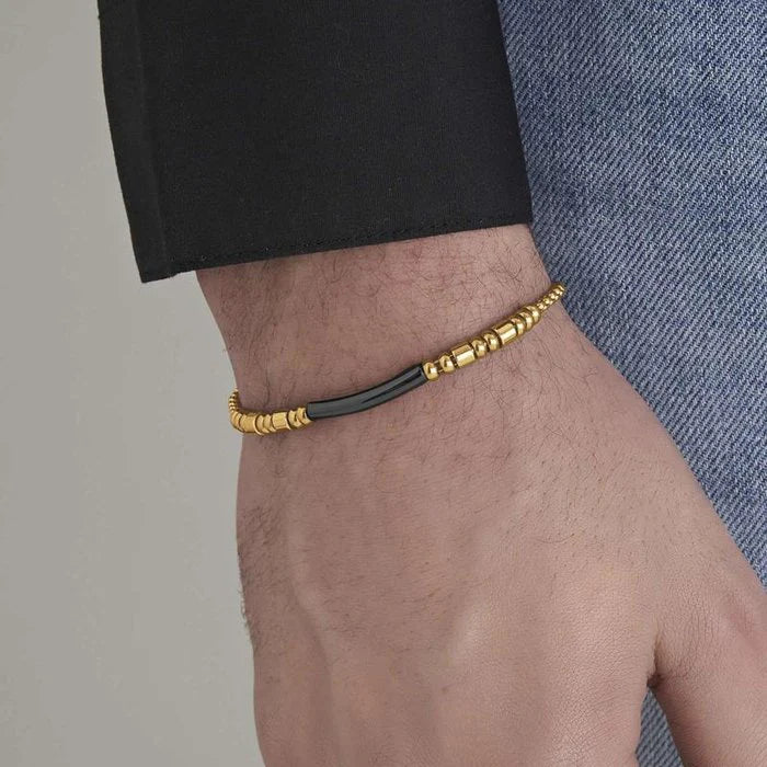 Bracciale Luca Barra Acciaio IP Gold Elemento IP Nero _BA1318
