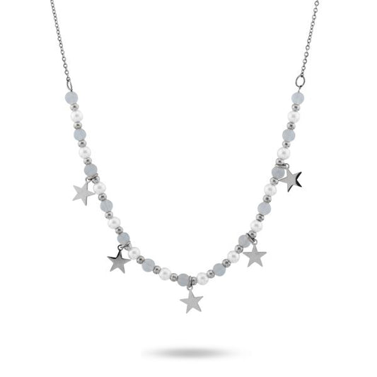 Collana Boccadamo AMY Donna Acciaio Perle Sfere Bianche Stelle _LM/GR09