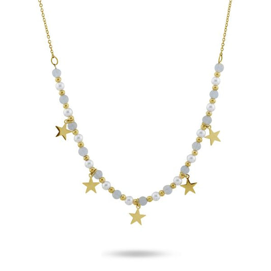 Collana Boccadamo AMY Donna Acciaio Gold Perle Sfere Bianche Stelle _LM/GR10
