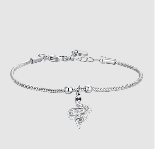 Bracciale Luca Barra Acciaio Ciondolo Serpenti Cristalli _BK2659