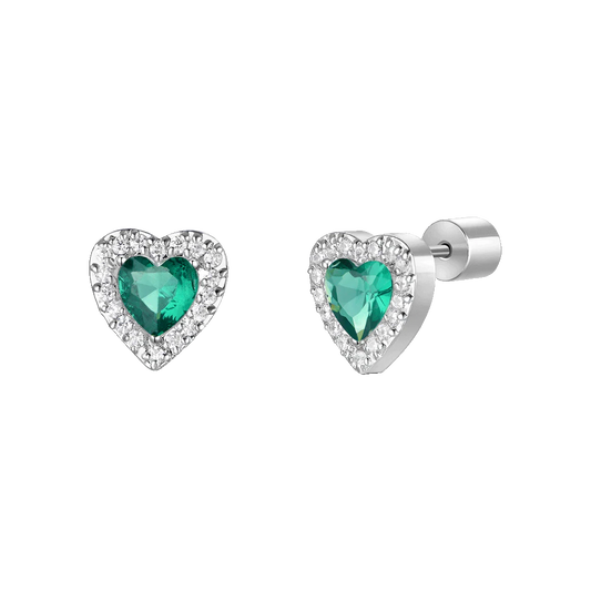 Orecchini Luca Barra Donna Acciaio Cuore Zirconi Verde Bianco _OK1587