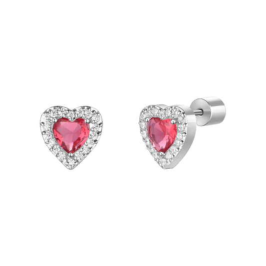 Orecchini Luca Barra Donna Acciaio Cuore Zirconi Rosa Bianchi _OK1588