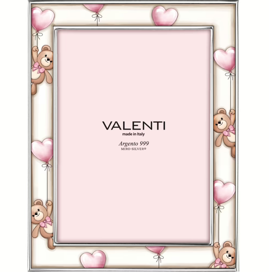 Cornice Portafoto Valenti Bambina Argento 999 Orsetti Rosa _73210 3L