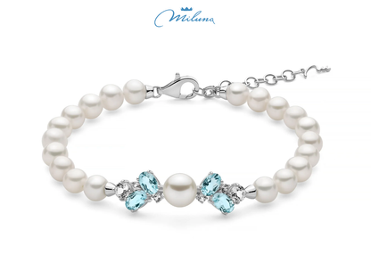 Damen-Armband mit Naturperlen und Silberkugel Miluna PBR3034