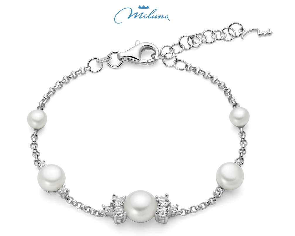 Damen-Armband mit Naturperlen und Silberkugel Miluna PBR3034