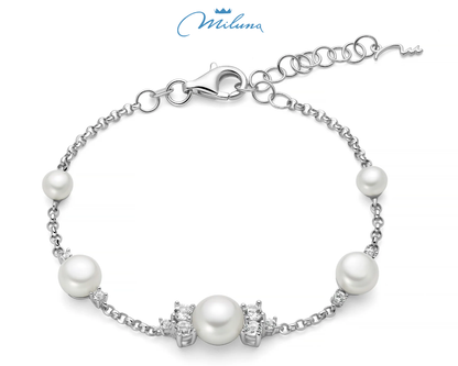 Damen-Armband mit Naturperlen und Silberkugel Miluna PBR3034