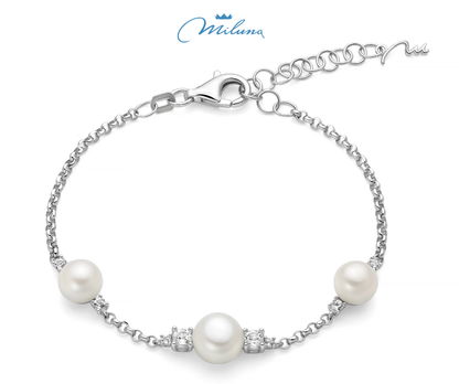 Damen-Armband mit Naturperlen und Silberkugel Miluna PBR3034