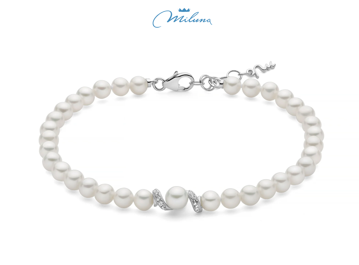Damen-Armband mit Naturperlen und Silberkugel Miluna PBR3034