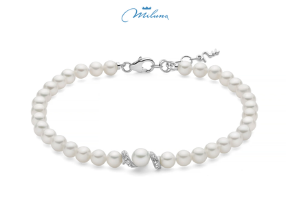 Damen-Armband mit Naturperlen und Silberkugel Miluna PBR3034