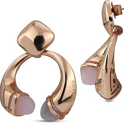 Orecchini Boccadamo Donna Bronzo Placcato Oro Rosa Doppia Goccia Cristalli Rosa KOR022RF