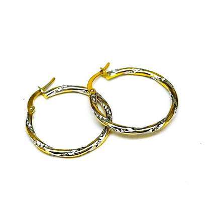 Orecchini Donna Oro Giallo Bianco Cerchi Intrecciato Sfaccettato Chiusura Baionetta dm 25 mm CR012