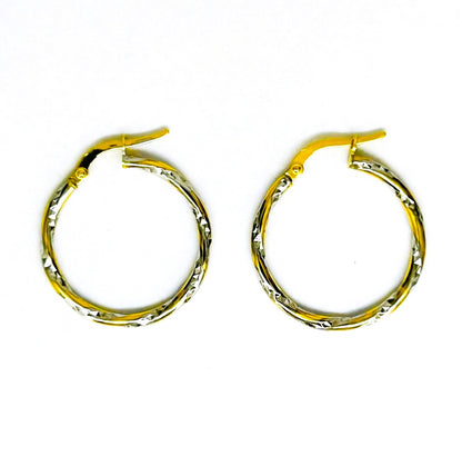 Orecchini Donna Oro Giallo Bianco Cerchi Intrecciato Sfaccettato Chiusura Baionetta dm 25 mm CR012