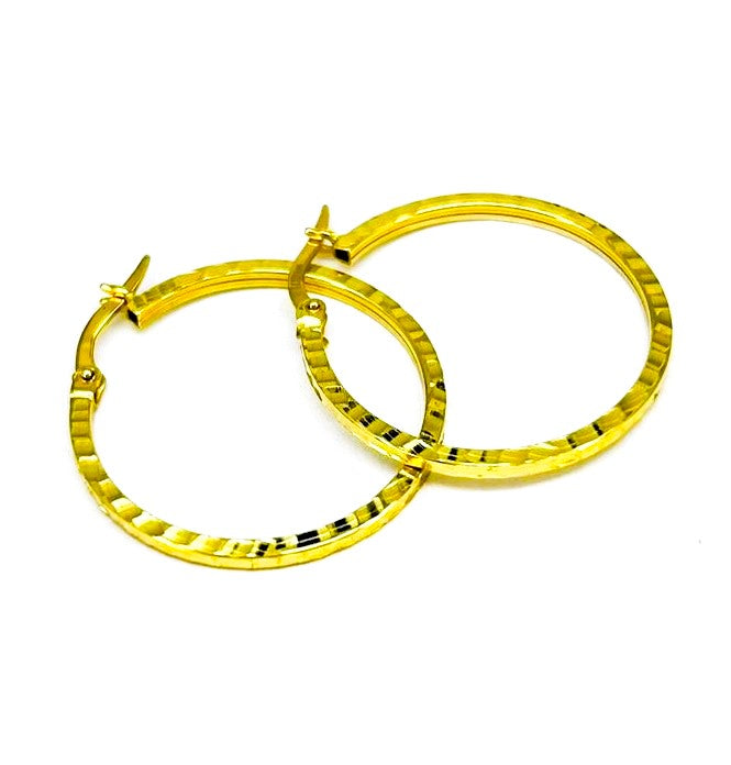 Orecchini Donna Oro Giallo Cerchi Canna Quadrata Sfaccettato Chiusura Baionetta dm 28 mm CR010