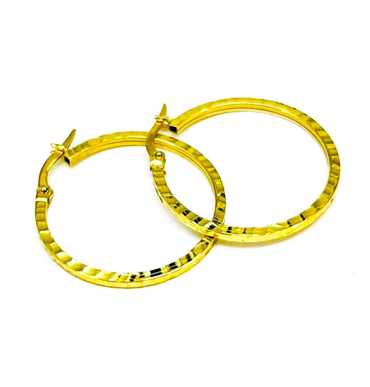 Orecchini Donna Oro Giallo Cerchi Canna Quadrata Sfaccettato Chiusura Baionetta dm 28 mm CR010