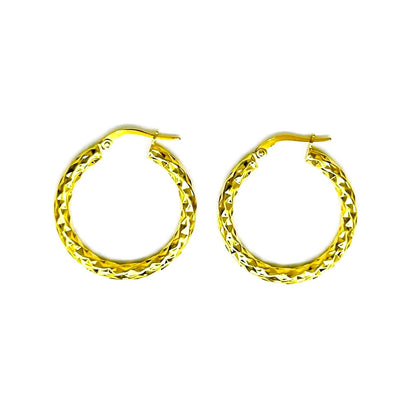 Orecchini Donna Oro Giallo Cerchi Sfaccettato Chiusura Gancetto dm 27 mm CR003