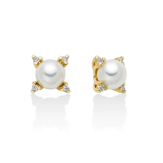Orecchini Miluna Donna Oro Giallo 9 Kt Perle Naturali e Diamanti _PER2724X