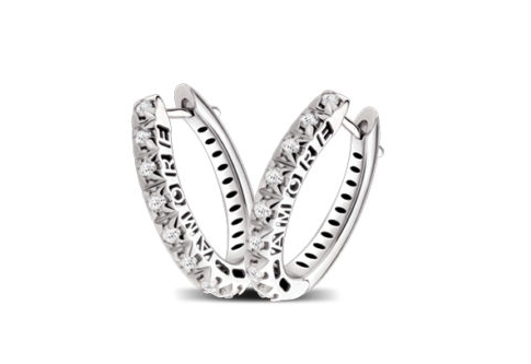 Orecchini Polello Oro Bianco 18KT Diamanti 0,32 CT Scritta AMORE Laterale G31370B