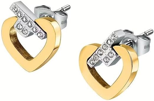 Orecchini Trussardi Donna Acciaio T-Logo Argento Cristalli Argento Cuore Oro TJAXC49