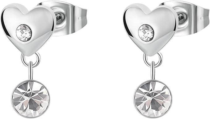 Orecchini Brosway Donna Acciaio Argentato Cuore e Cristalli Coll. CHAKRA _BHKE176
