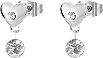 Orecchini Brosway Donna Acciaio Argentato Cuore e Cristalli Coll. CHAKRA _BHKE176