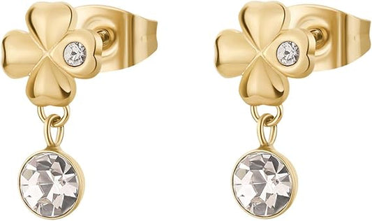Brosway Damen-Ohrringe aus goldfarbenem Stahl mit vierblättrigem Kleeblatt und Kristall, CHAKRA-Kollektion _BHKE183 