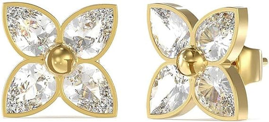 Orecchini Guess Donna Acciaio Dorati Cristalli Bianchi Forma Fiore _JUBE02150JWYG
