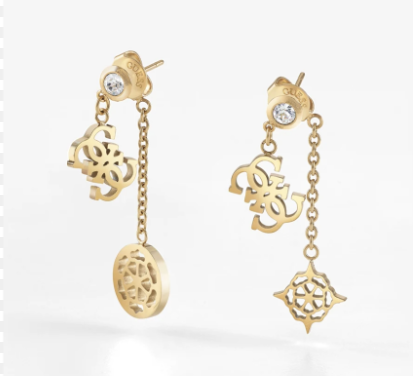 Orecchini Guess Donna Acciaio Dorati Pendenti Fronte e Retro su Gancetto Farfallina _JUBE01177