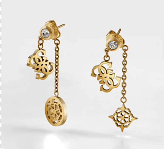 Orecchini Guess Donna Acciaio Dorati Pendenti Fronte e Retro su Gancetto Farfallina _JUBE01177