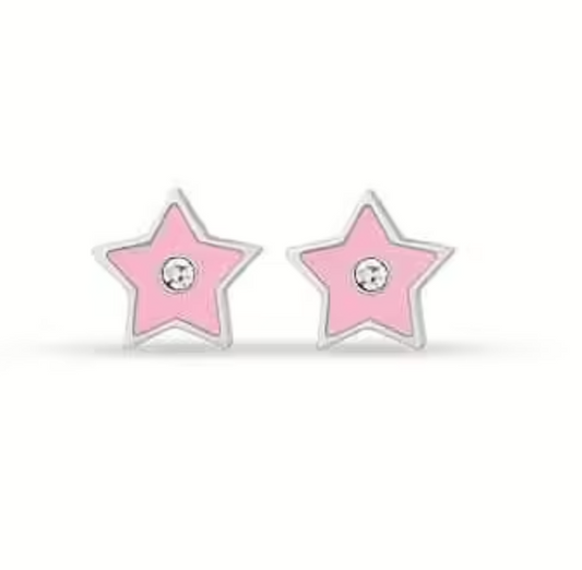 Luca Barra Mädchen-Ohrringe in Sternform aus Stahl mit rosa Emaille und zentralem Strass JO119