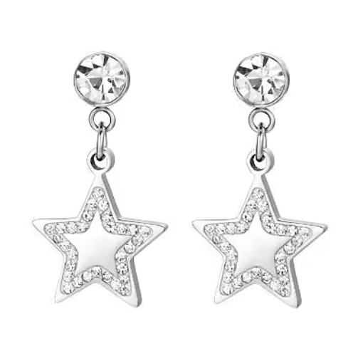 Orecchini Luca Barra Donna Acciaio Pendente Stellina Cristalli Bianchi _OK1367