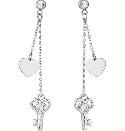 Orecchini Luca Barra Donna Acciaio Pendenti Chiavi e Cuore Cristallo Bianco _OK1384