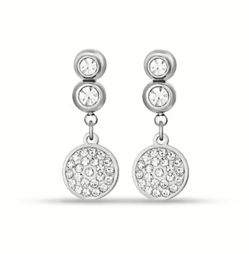 Orecchini Luca Barra Donna Acciaio Pendenti Smaltati Bianchi Cristalli _OK1313