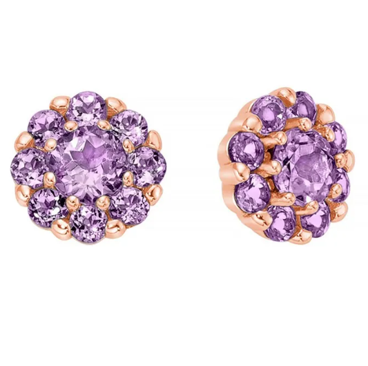 Orecchini Miluna Donna Argento925 Placcato Oro Rosa Ametista Viola Taglia Tondo _ERD2925