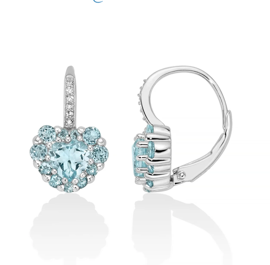 Orecchini Miluna Donna Argento 925 Monachella Topazio Azzurro e Bianco Taglio Cuore _ERD2936