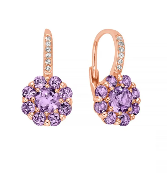 Orecchini Miluna Donna Argento 925 Placc. Oro Rosa Monachella Ametista Viola Tg. Tondo _ERD2926