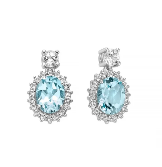 Orecchini Miluna Donna Pendenti Argento 925 Topazio Azzurro Naturale Taglio Ovale _ ERD2968