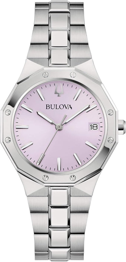 Bulova Damenuhr mit rosa Zifferblatt und Stahlarmband 96M170 
