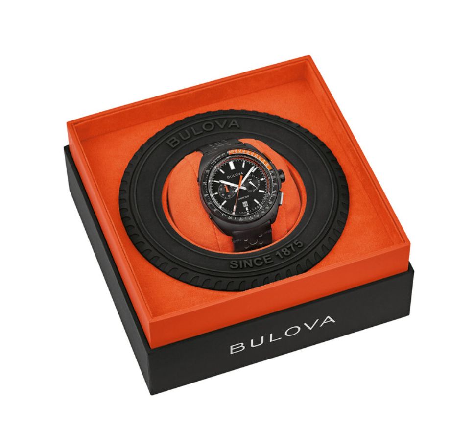 Orologio Bulova Racer Uomo Acciaio Cinturino Pelle Nero Cronografo _98B428