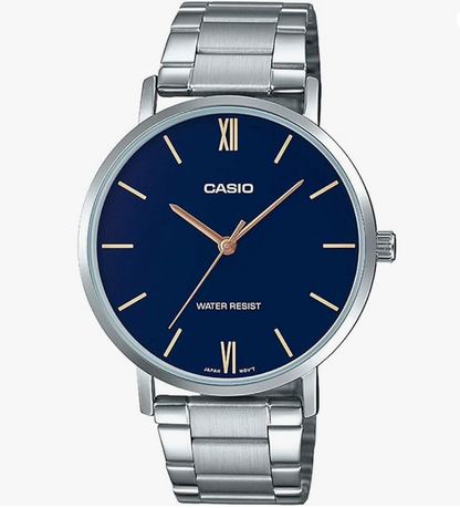 Orologio Casio Uomo Acciaio Solo Tempo Argento Quadrante Blu _MTP-VT01D-2BUDF