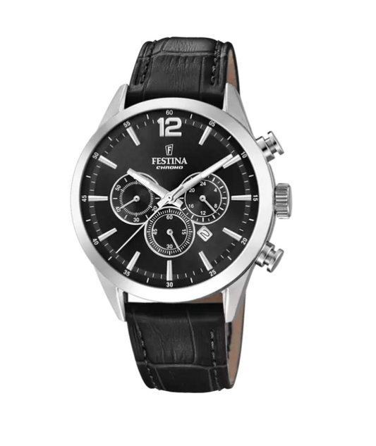 Festina Herrenuhr Stahl Chronograph Leder Schwarz F20542-5 119 €