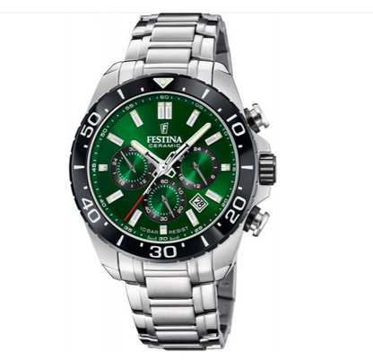 Orologio Festina Uomo Acciaio Cronografo Verde Ceramic Swiss Made _F20042-3