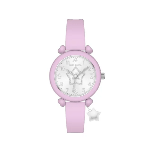 Orologio Luca Barra Silicone Rosa Quadrante Bianco Cristalli Stella _BW362