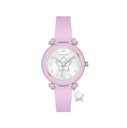 Orologio Luca Barra Silicone Rosa Quadrante Bianco Cristalli Stella _BW362