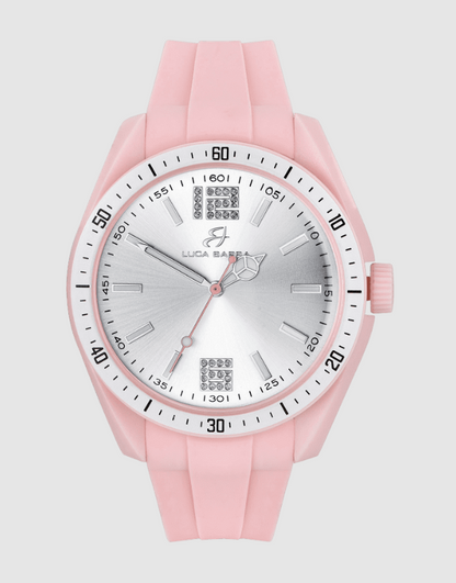 Orologio Luca Barra Donna Cinturino Silicone Rosa Quadrante Argento Lunetta Bianca Solo Tempo _BW367